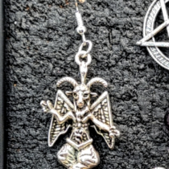 Baphomet Unisex Necklace and Earring Jewelry Set Amethyst Stone - Picture 3 of 4